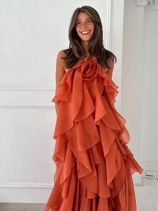 Beach Layer Ruffles Long Dress Women